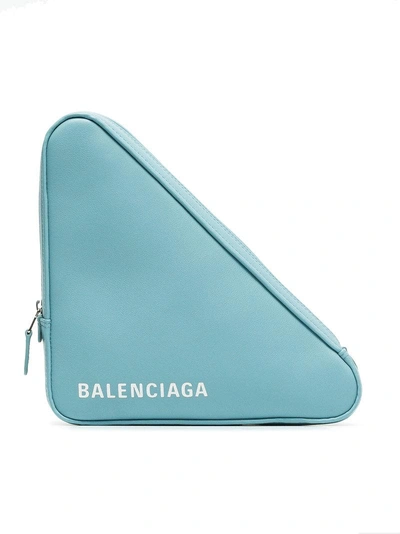 Shop Balenciaga Blue Triangle Leather Clutch