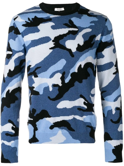 Shop Valentino Camouflage Sweater - Blue