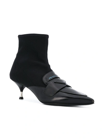 Shop Prada Loafer Detail Ankle Boots In Black