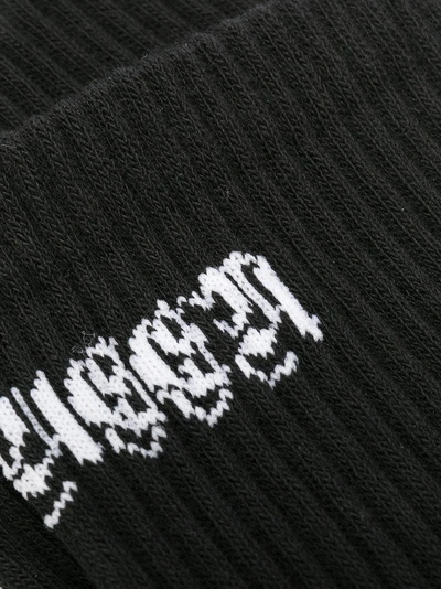 Shop Alexander Mcqueen Ribbed Logo Knit Socks - Black