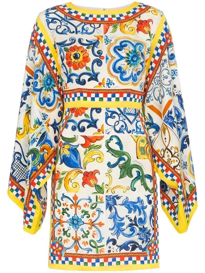 Shop Dolce & Gabbana Silk Maiolica Print Dress - Multicolour