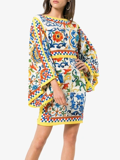 Shop Dolce & Gabbana Silk Maiolica Print Dress - Multicolour