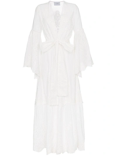 Shop We Are Leone Eyelet Bell Sleeve Maxi Dress In White