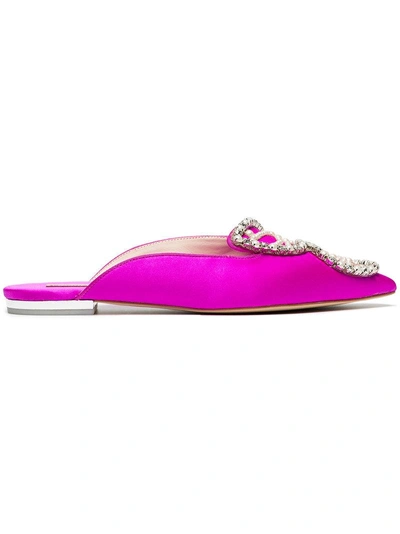 Shop Sophia Webster Pink Bibi Butterfly Pearl Crystal Satin Slippers