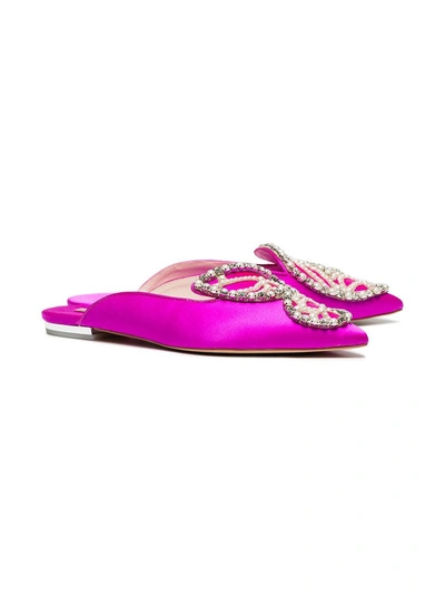 pink Bibi Butterfly pearl crystal satin slippers