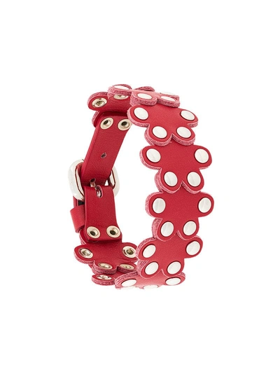 Shop Red Valentino Flower Puzzle Leather Bracelet In Red