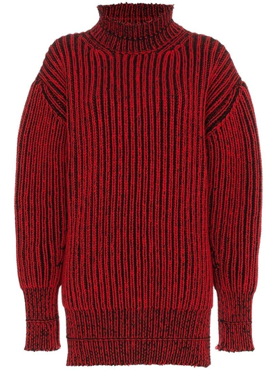 Shop Balenciaga Distressed Rib Jumper In Red ,black