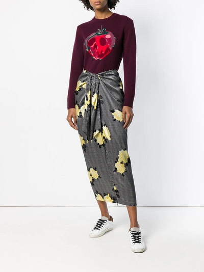 Shop Ganni Floral Draped Skirt - Black