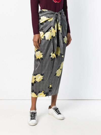 Shop Ganni Floral Draped Skirt - Black