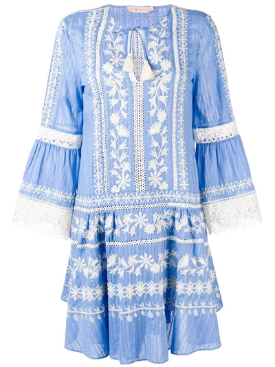 Shop Tory Burch Embroidered Flared Dress - Blue