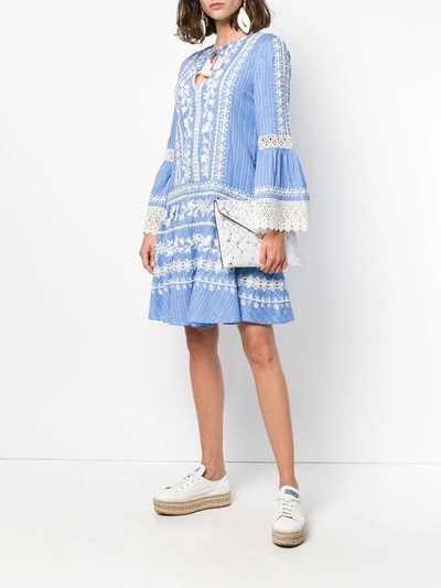 Shop Tory Burch Embroidered Flared Dress - Blue