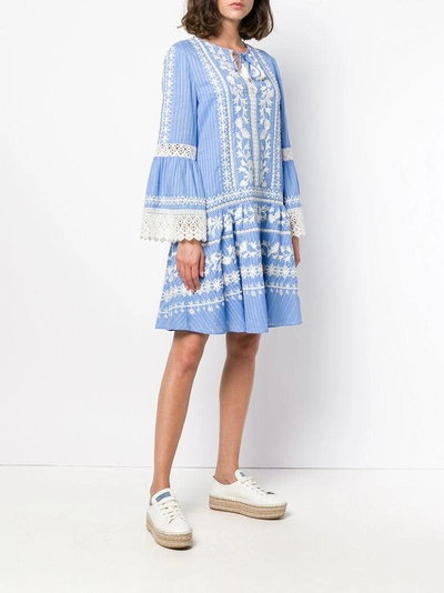 Shop Tory Burch Embroidered Flared Dress - Blue