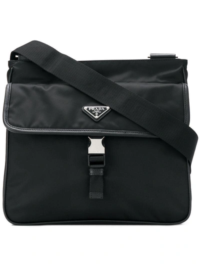 Shop Prada Classic Logo Messenger Bag - Black