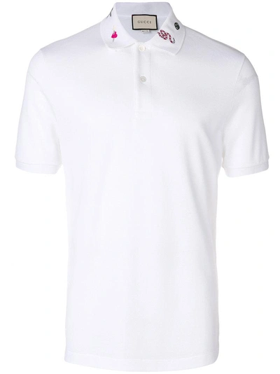 Shop Gucci Embroidered Polo Shirt - White