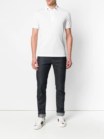 Shop Gucci Embroidered Polo Shirt - White