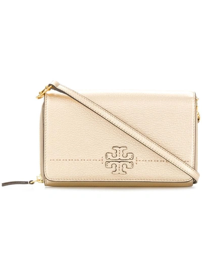 Shop Tory Burch Mcgraw Metallic Flat Wallet Cross-body Bag