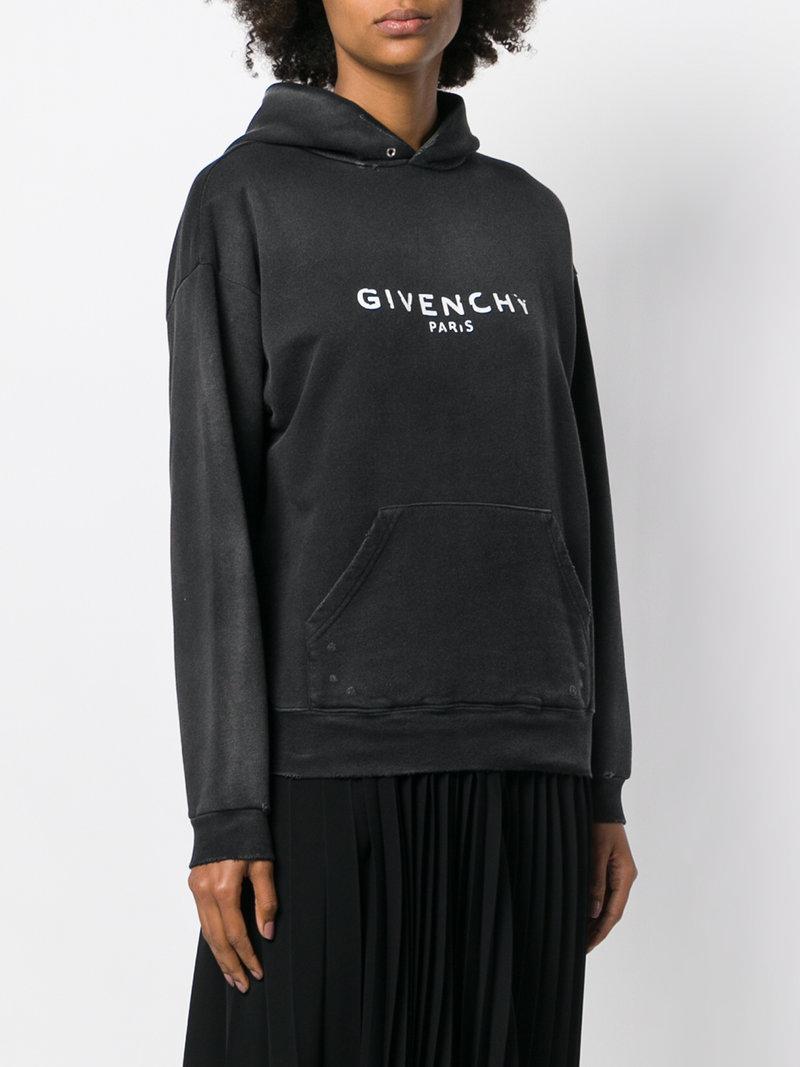 Givenchy Distressed Printed Cotton-jersey Hoodie In Black | ModeSens