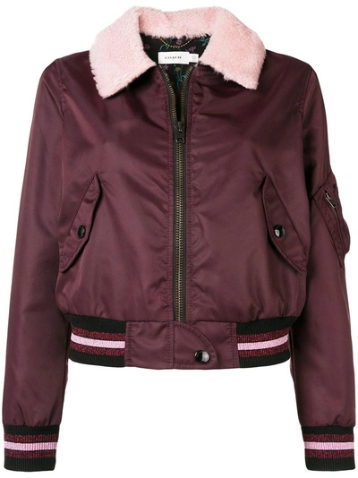Shop Coach Front Zipped Bomber Jacket - Red