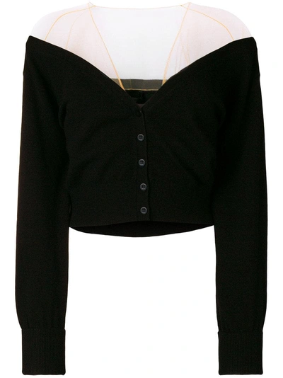 Shop Alexander Wang Plunging V Neck Sheer Shoulder Sweater - Black