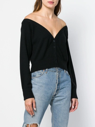Shop Alexander Wang Plunging V Neck Sheer Shoulder Sweater - Black