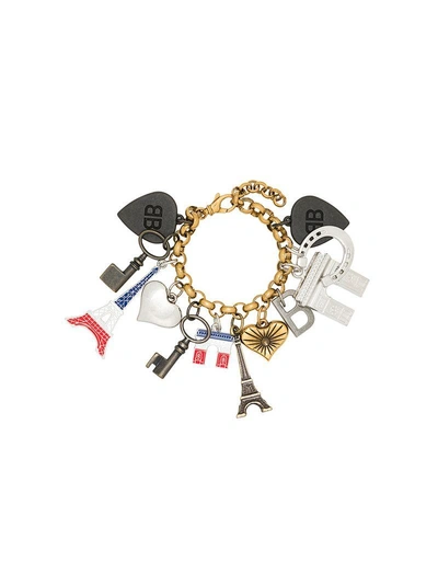 Shop Balenciaga Paris Chain Charm Bracelet - Metallic