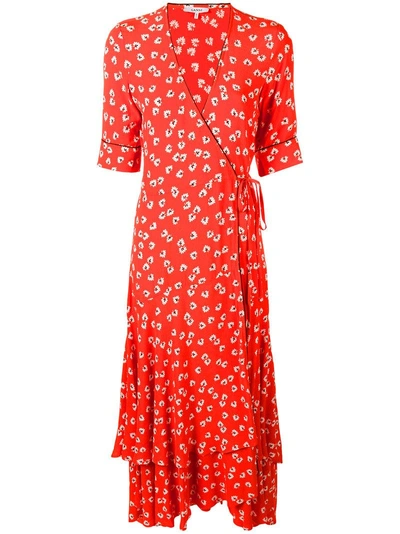 Shop Ganni Floral Wrap Dress In Red