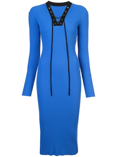 Shop Diane Von Furstenberg Lace Up Ribbed Dress In Blue