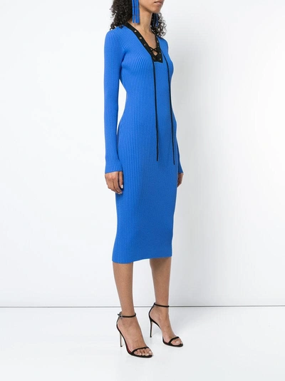 Shop Diane Von Furstenberg Lace Up Ribbed Dress In Blue