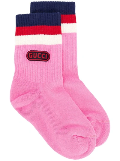 Shop Gucci Colour Block Socks In Pink & Purple