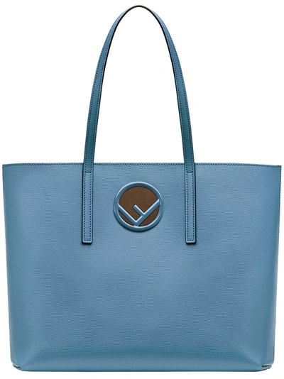 Shop Fendi Logo Plaque Tote - Blue