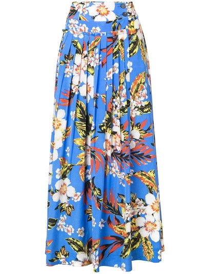 Shop Diane Von Furstenberg Dvf  Pleated Floral Skirt - Blue