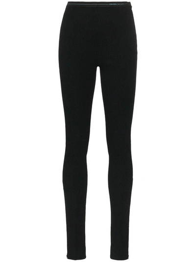 Shop Prada Black Logo Waistband Jersey Leggings