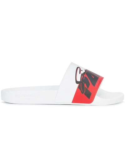 Shop Givenchy Logo Open-toe Slides In White