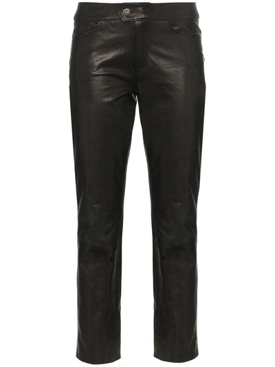 Shop Skiim Jean Leather Slim-fit Trousers - Black