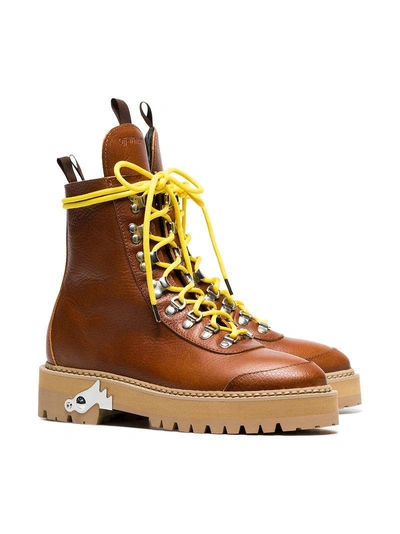 Shop Off-white Camel Lace-up Leather Hiking Boots - Brown