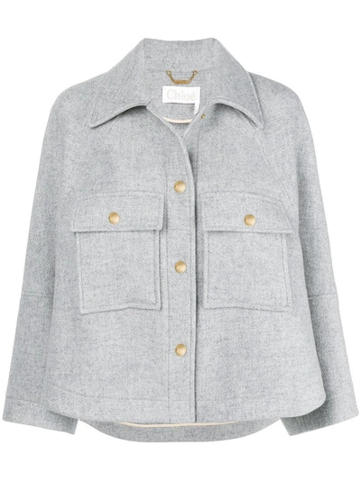 Shop Chloé Spread-collar Cropped Jacket - Grey