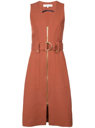 Shop Diane Von Furstenberg Zip Front Belted Dress In Brown