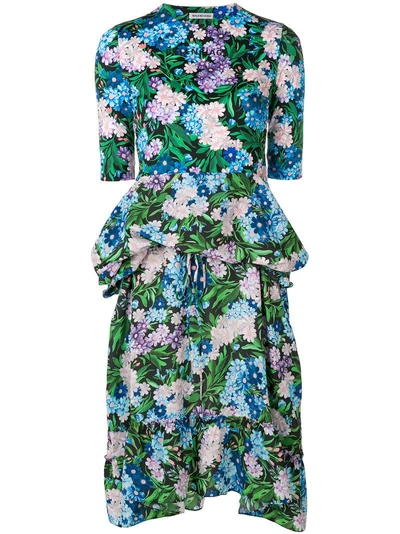 Shop Balenciaga Ruffled Floral Dress - Multicolour