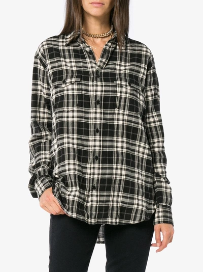 Shop Saint Laurent Plaid Button Down Cotton Blend Shirt - Black