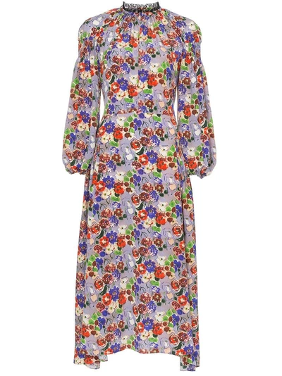 Shop Prada Silk Floral Print Dress - Pink & Purple