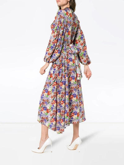 Shop Prada Silk Floral Print Dress - Pink & Purple