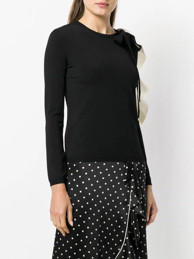 Shop Valentino Contrast Ruffle Sleeve Jumper - Black