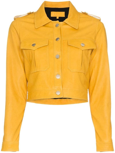 Shop Skiim Yellow Cropped Leather Jacket