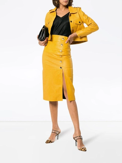 Shop Skiim Yellow Cropped Leather Jacket