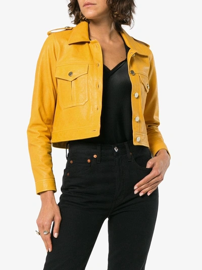 Shop Skiim Yellow Cropped Leather Jacket