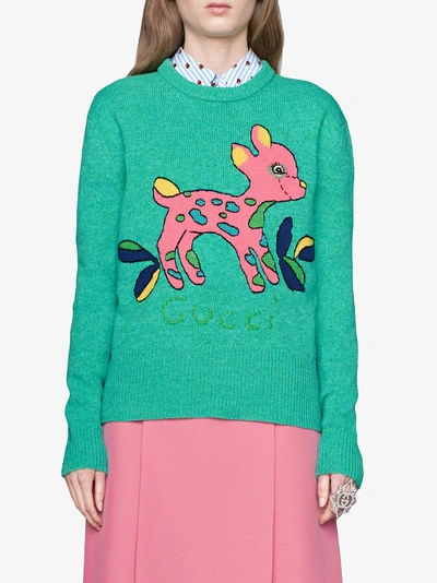 Shop Gucci Wool Sweater With Fawn In Blue