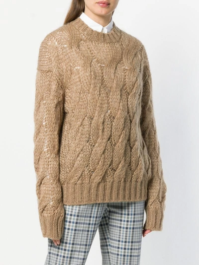 Shop Prada Cable Open Knit Jumper - Brown