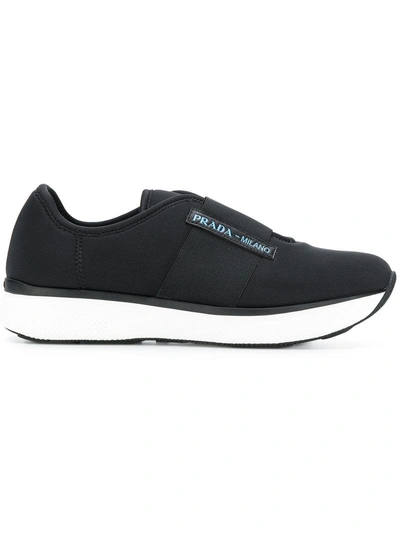 Shop Prada Neoprene Slip-on Sneakers In Black