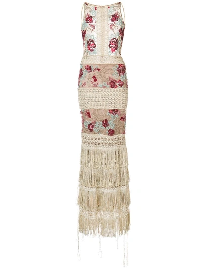 Shop Patbo Hand-beaded Sheer-illusion Crocheted Gown - Neutrals