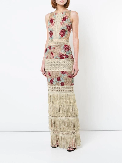 Shop Patbo Hand-beaded Sheer-illusion Crocheted Gown - Neutrals